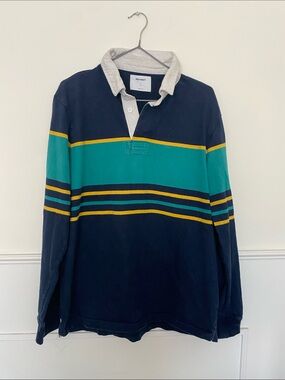 Old Navy Navy, Teal & Yellow Striped Rugby Polo